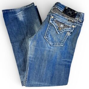 Bling Western Y2K Miss Me Rhinestone Bootcut Jeans 32
